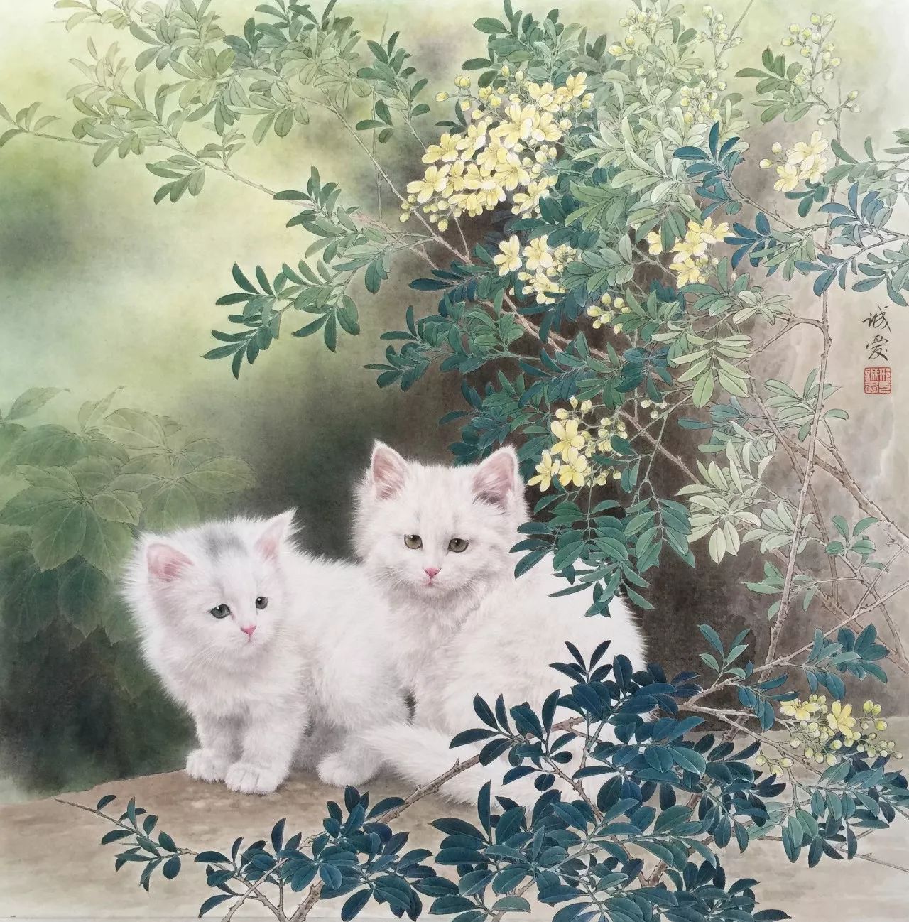 邢诚爱工笔画猫的图片,邢诚爱工笔画猫兔子高清大图