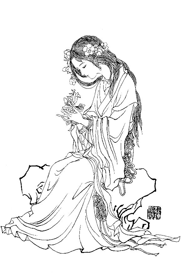 彭连熙工笔白描人物作品,工笔戏曲净角人物白描底稿