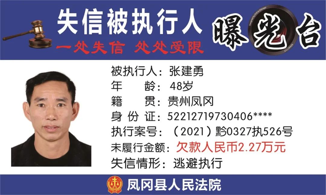 遵义凤冈失信被执行人名单,凤冈县失信被执行人曝光台