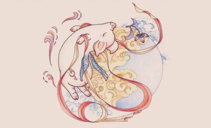 手绘猪可爱图片,国风画风精致的手绘
