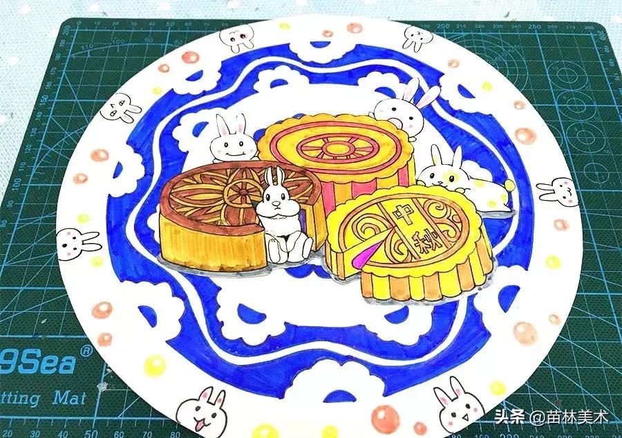 中秋节绘画作品二年级嫦娥和玉兔,中秋节兔子装饰画