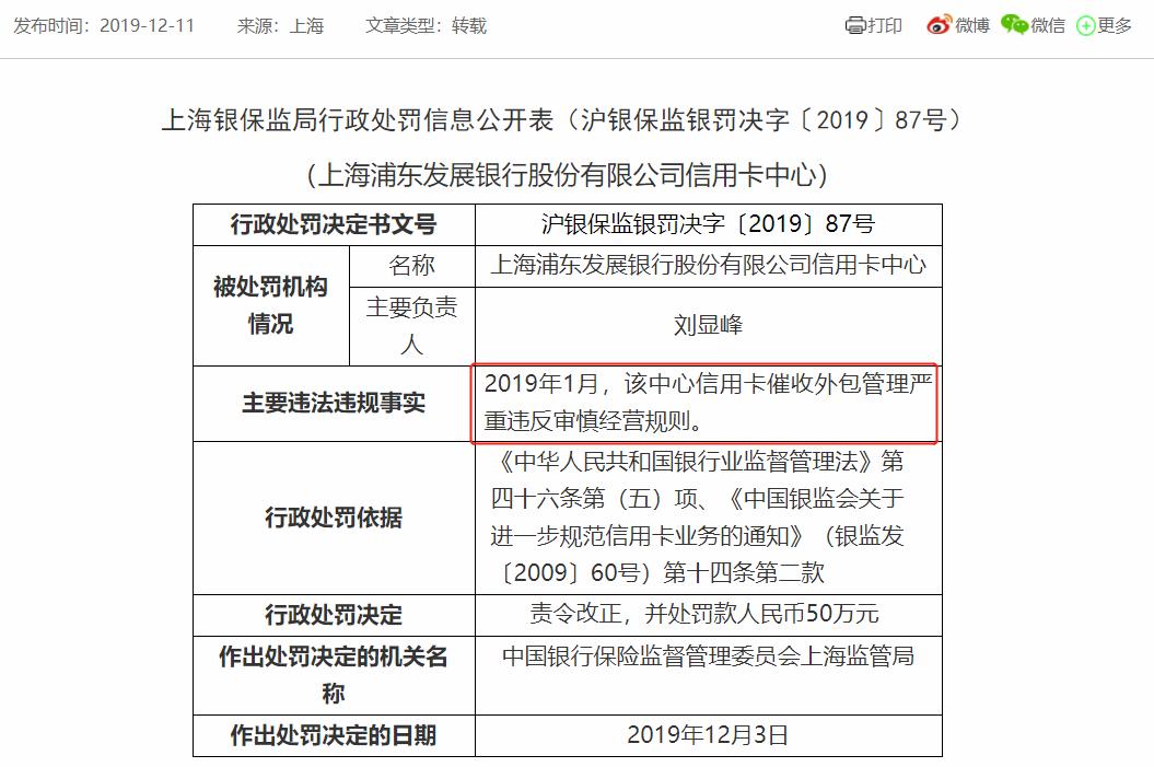 浦发银行信用卡中心屡次被罚背后：信用卡收入连续缩水不良率走高