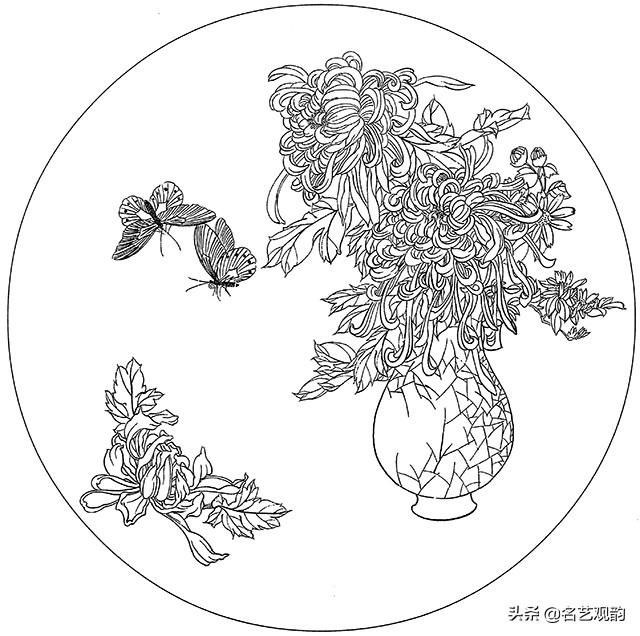 工笔画白描花卉图片大全,工笔画线描花卉菊花