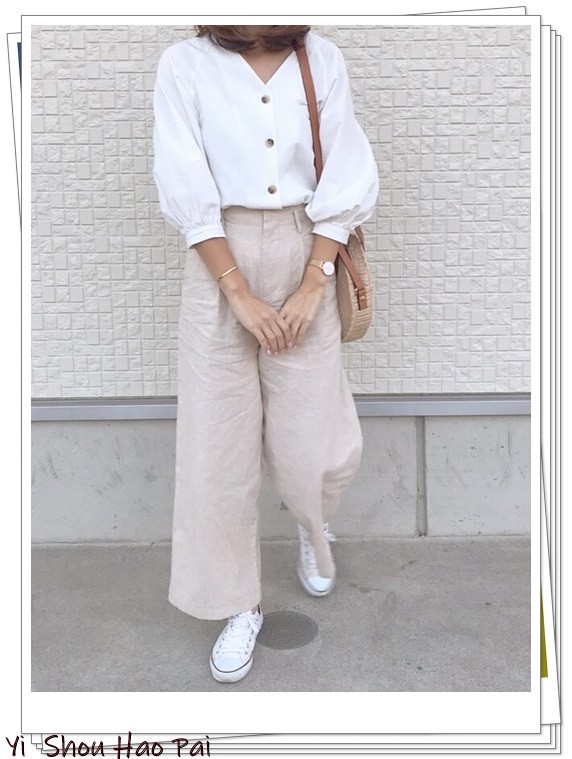 亚麻垂感裤搭配,杏色阔腿亚麻裤的搭配