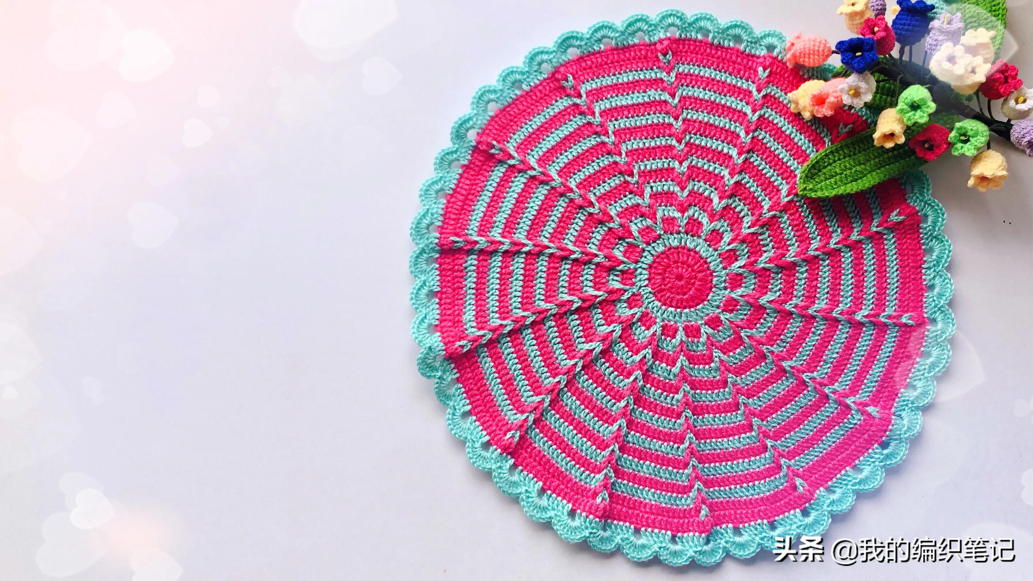 毛线钩针编织圆形坐垫慢动作教程,毛线钩针长方形坐垫编织视频教程
