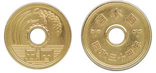 日本的一日元硬币,日本货币的円和钱