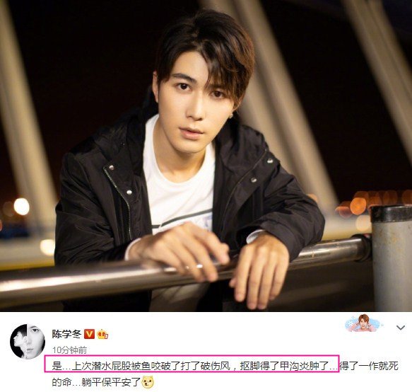 陈学冬被鱼咬破,陈学冬被水母咬