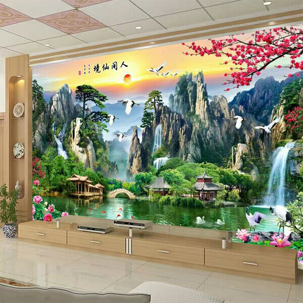 电视背景墙有山水忌讳么,岩板山水电视背景墙效果图