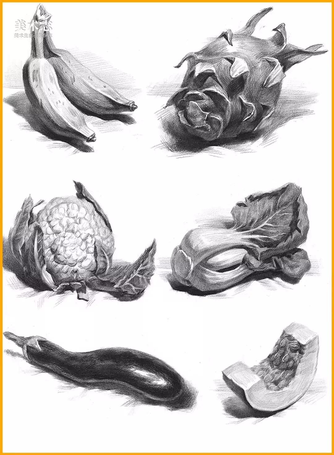 素描常见水果,适合新手的100幅素描画蔬菜水果