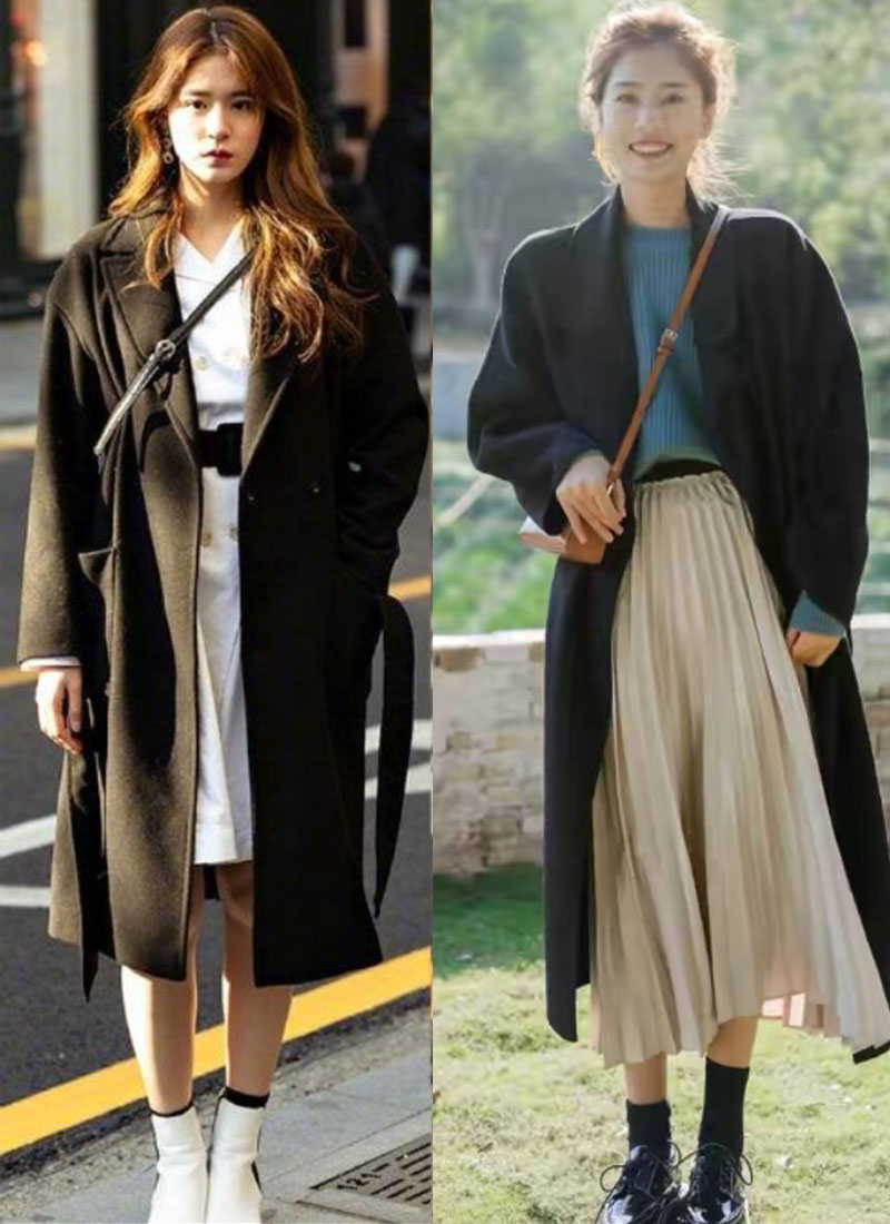 韩版黑色大衣穿搭高级感,冬季韩系大衣穿搭氛围感女