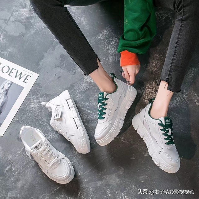 小白板鞋女拼色厚底休闲运动潮鞋,春季厚底小白鞋女款爆款休闲板鞋