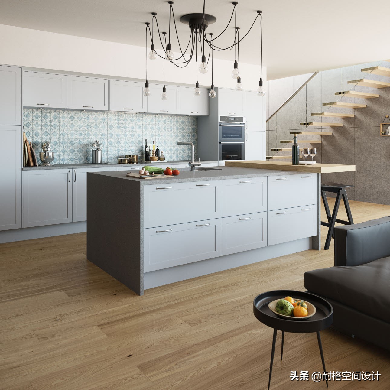 用厨房吊柜改成地柜,蓝色厨房地面改橱柜