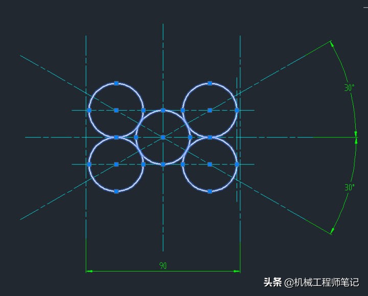 两条线怎么画内切圆cad,cad怎么在圆里画5个内切圆