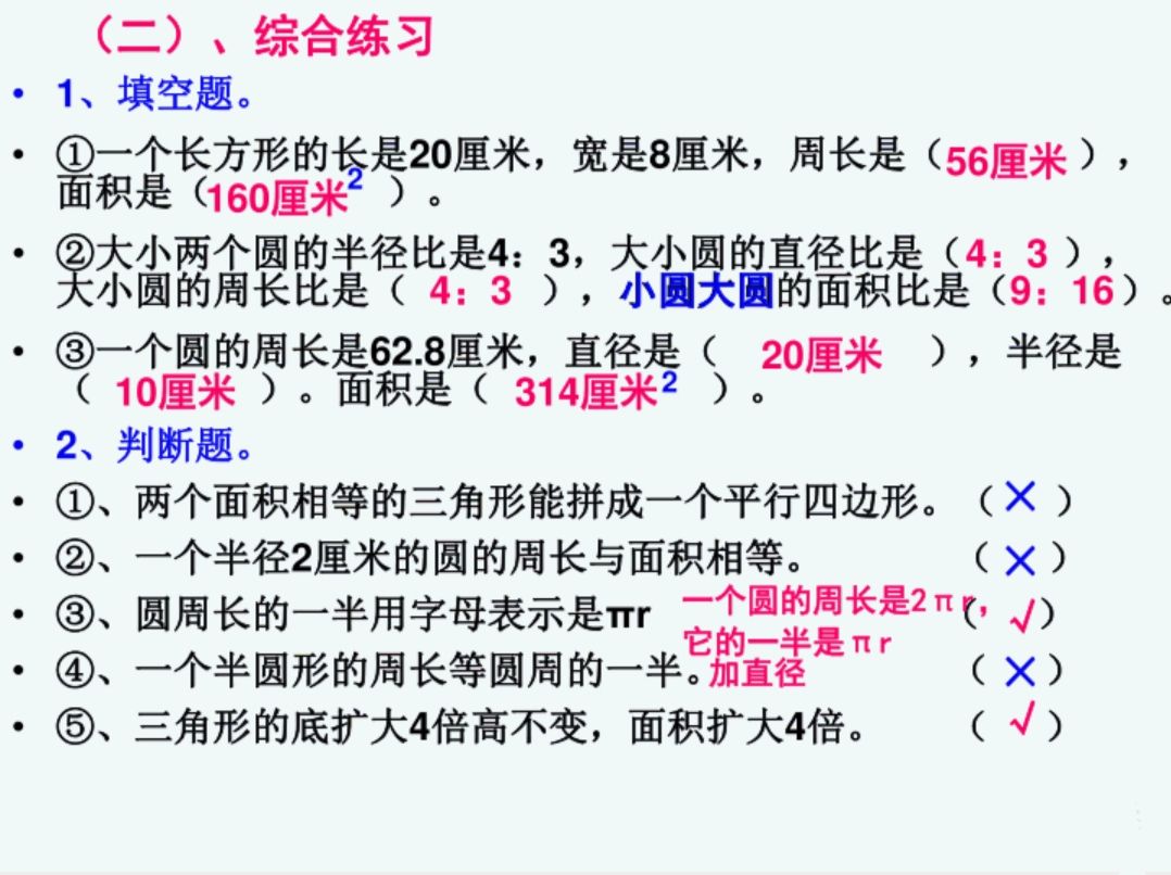 平面图形的周长和面积重点题型,平面图形面积和周长的整理和复习