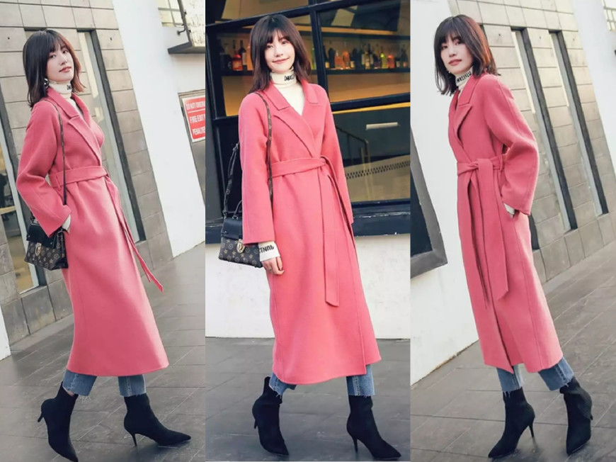 双面绒过膝大衣+裤子+小短靴，冬季这么穿很美！