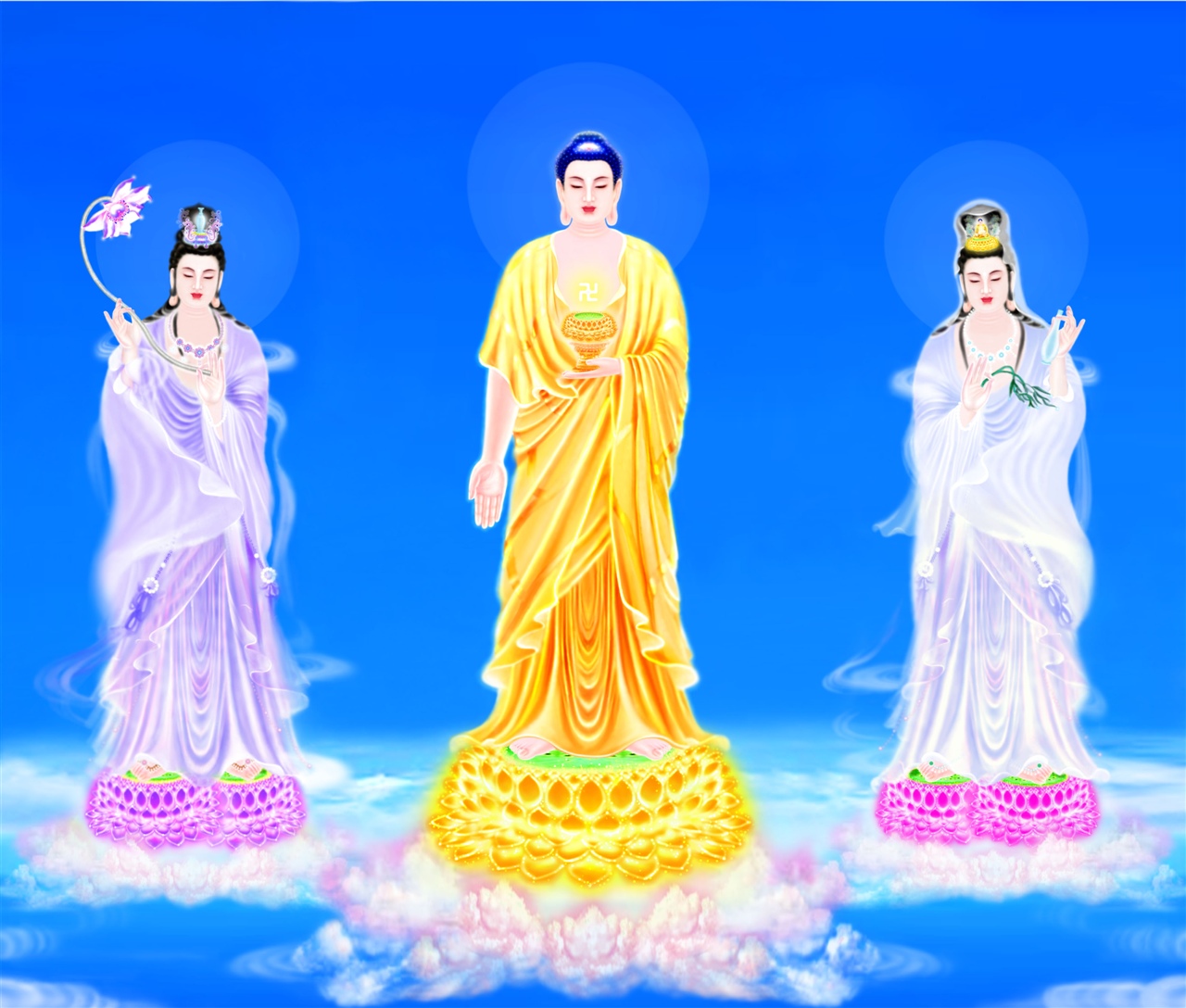 西方三圣是指阿弥陀佛图片,佛教西方三圣阿弥陀佛像