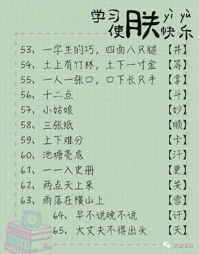 猜字谜100个小学生五年级,猜字谜大全儿童7到10岁