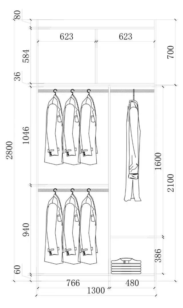 1.3米衣柜格局设计图,1米3衣柜布局设计