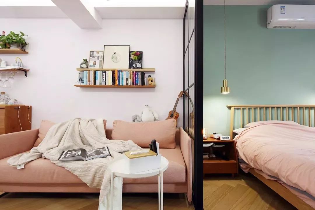 公寓玻璃隔断效果图大全,30平落地窗小公寓装修隔断