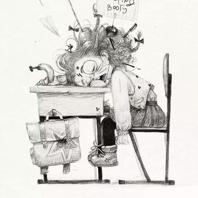 画动漫人物黑白插画素描,看似荒诞而有创意的素描插画