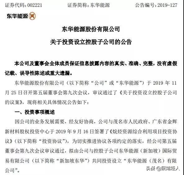 东华能源茂名公司何时投产,东华能源茂名二期项目进展