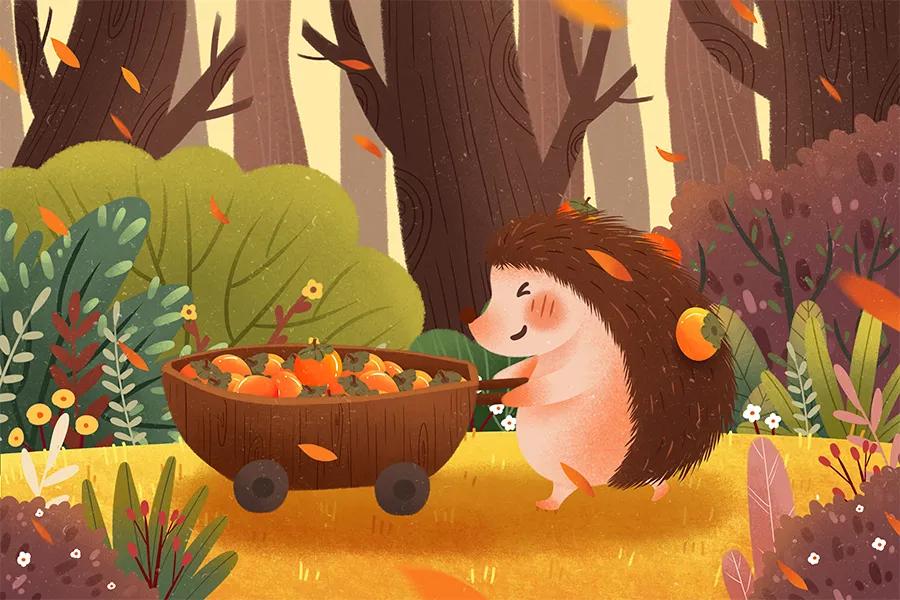 儿童画教程|幼儿秋季艺术启蒙课程《小刺猬搬果果》