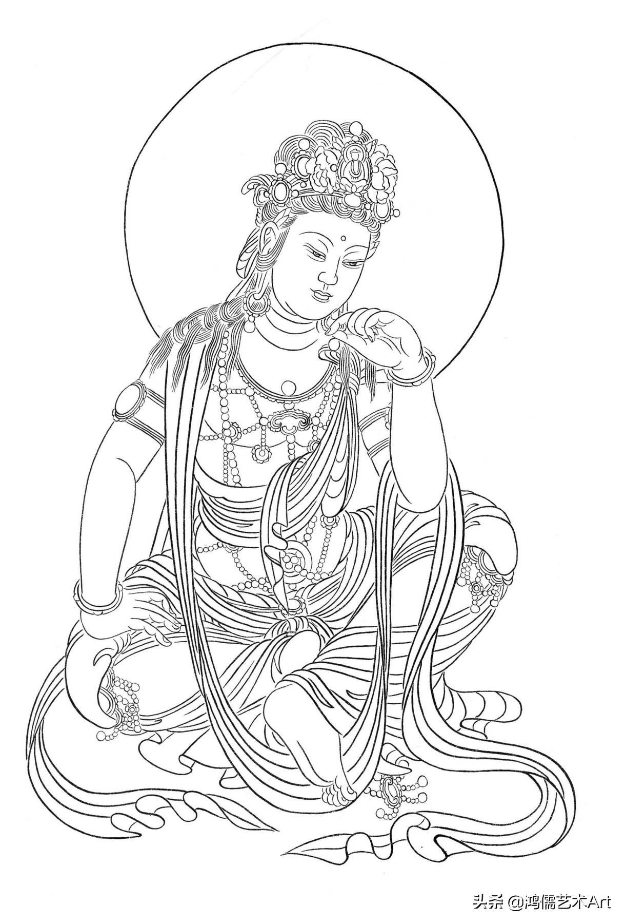 简单观音菩萨白描图片大全,工笔观世音菩萨基础画法步骤详解