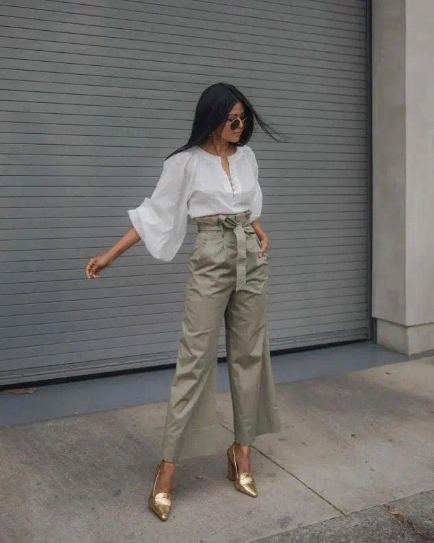 雪纺裤阔腿裤搭配图片,雪纺阔腿裤怎么搭配上衣才好看