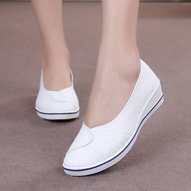 护士小白鞋防水防滑真皮,医护用品小白鞋