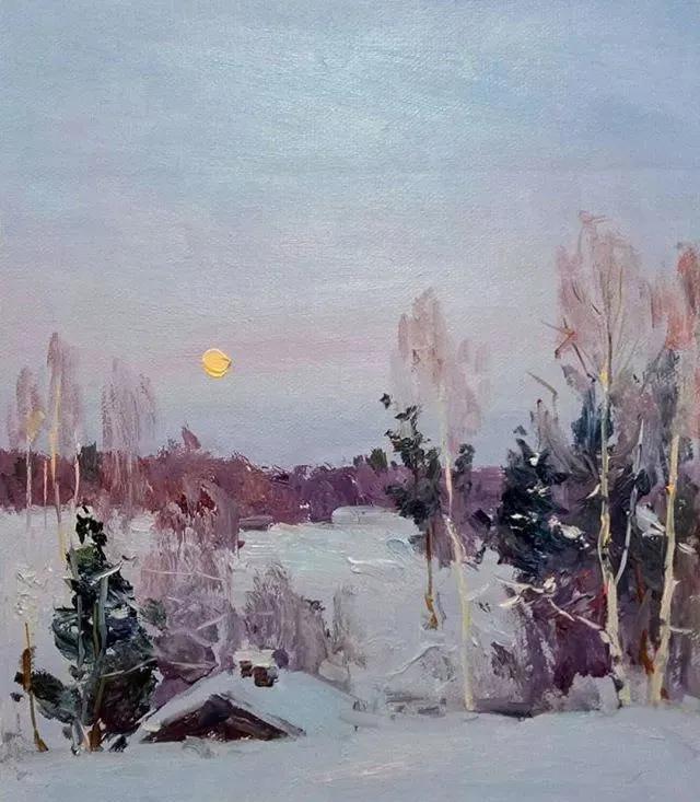 氛围感风景油画作品简单初学者,简单的小清新系油画