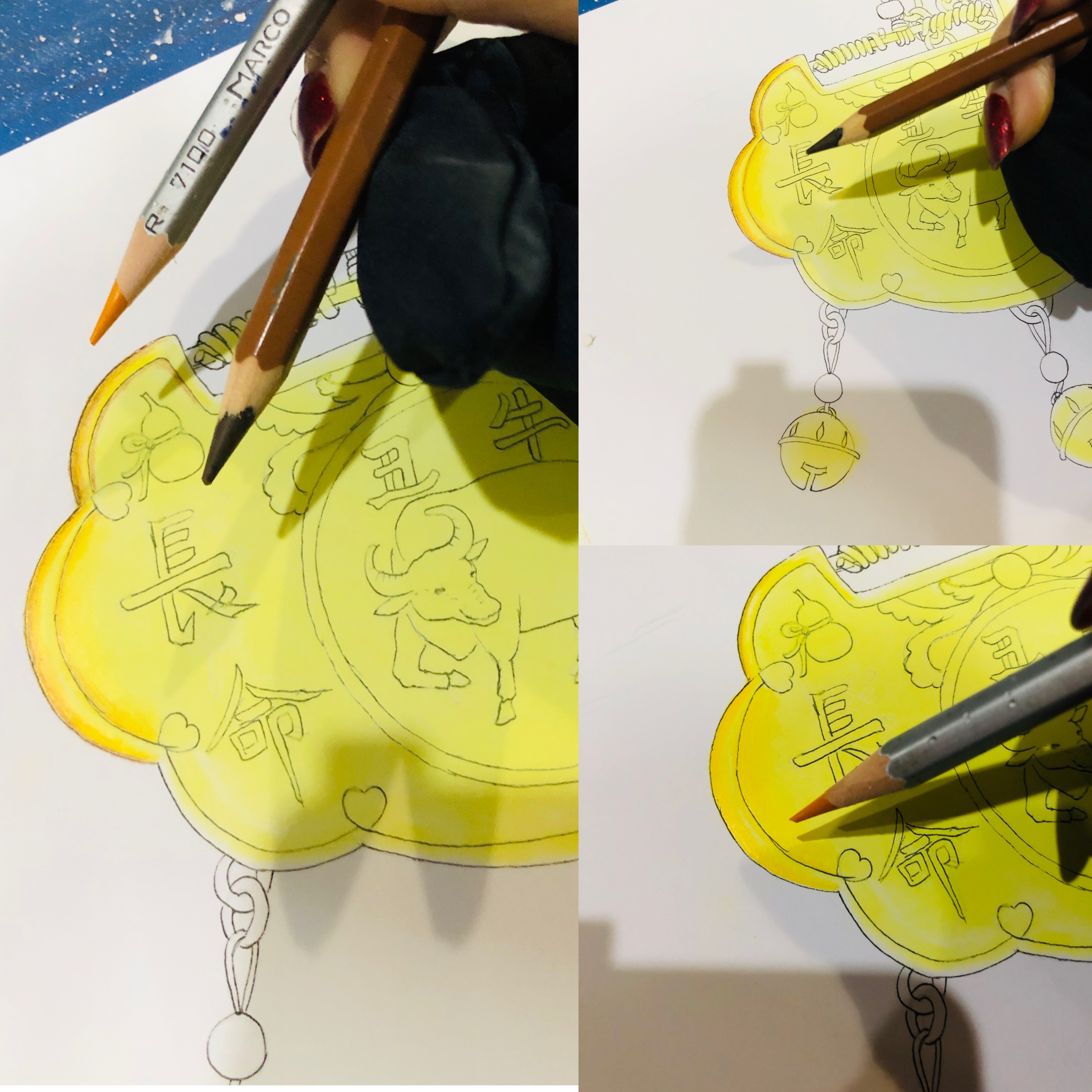 长命锁手绘,长命锁简笔画作品