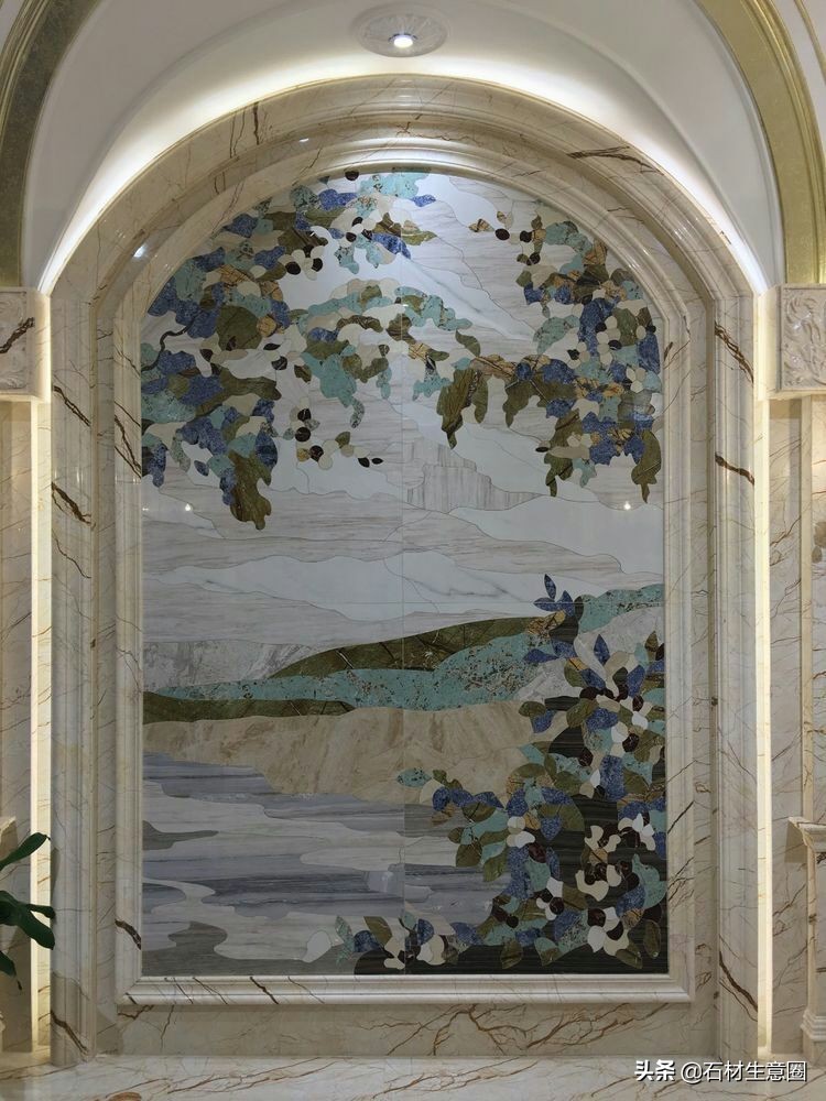 大理石地面水刀拼花效果图,100多平方水刀拼花图片