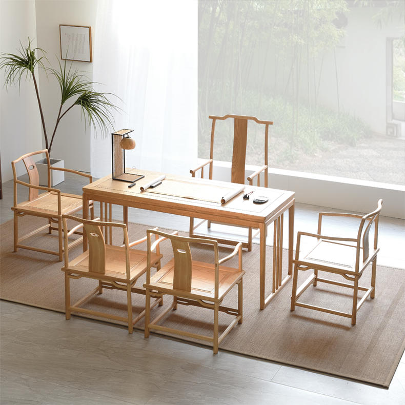 日式茶室书桌禅意设计,原木茶台书桌一体禅意