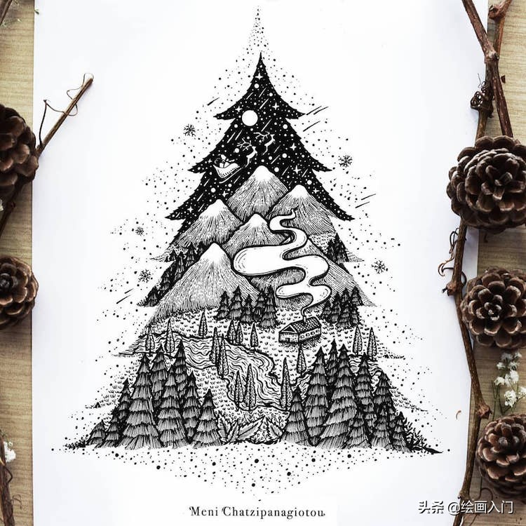 手绘插画黑白风针管笔小插画,手绘100多幅针管笔黑白插画分享