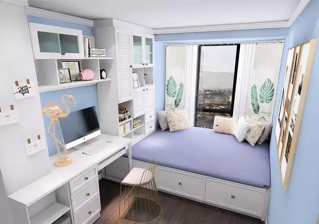 多功能小卧室的首选—榻榻米床加连体柜带书桌书柜