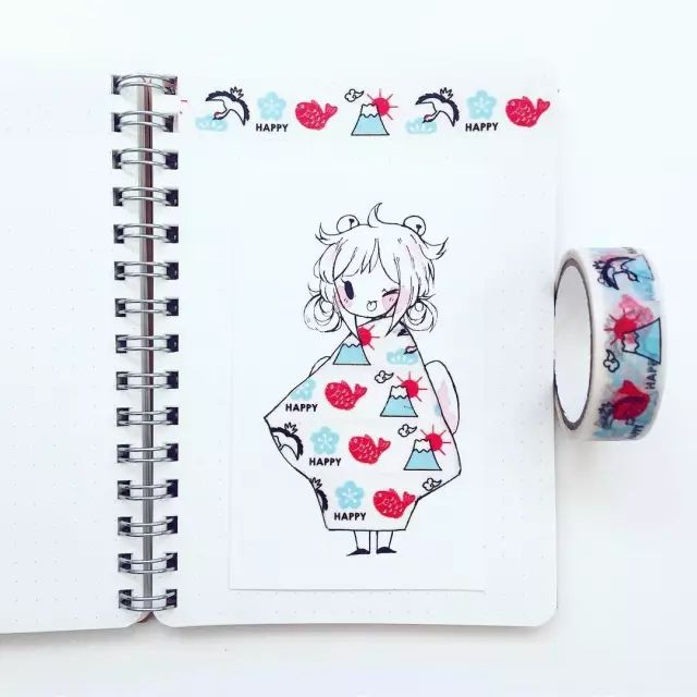 纸胶带做的小清新插画幼儿,胶带插画