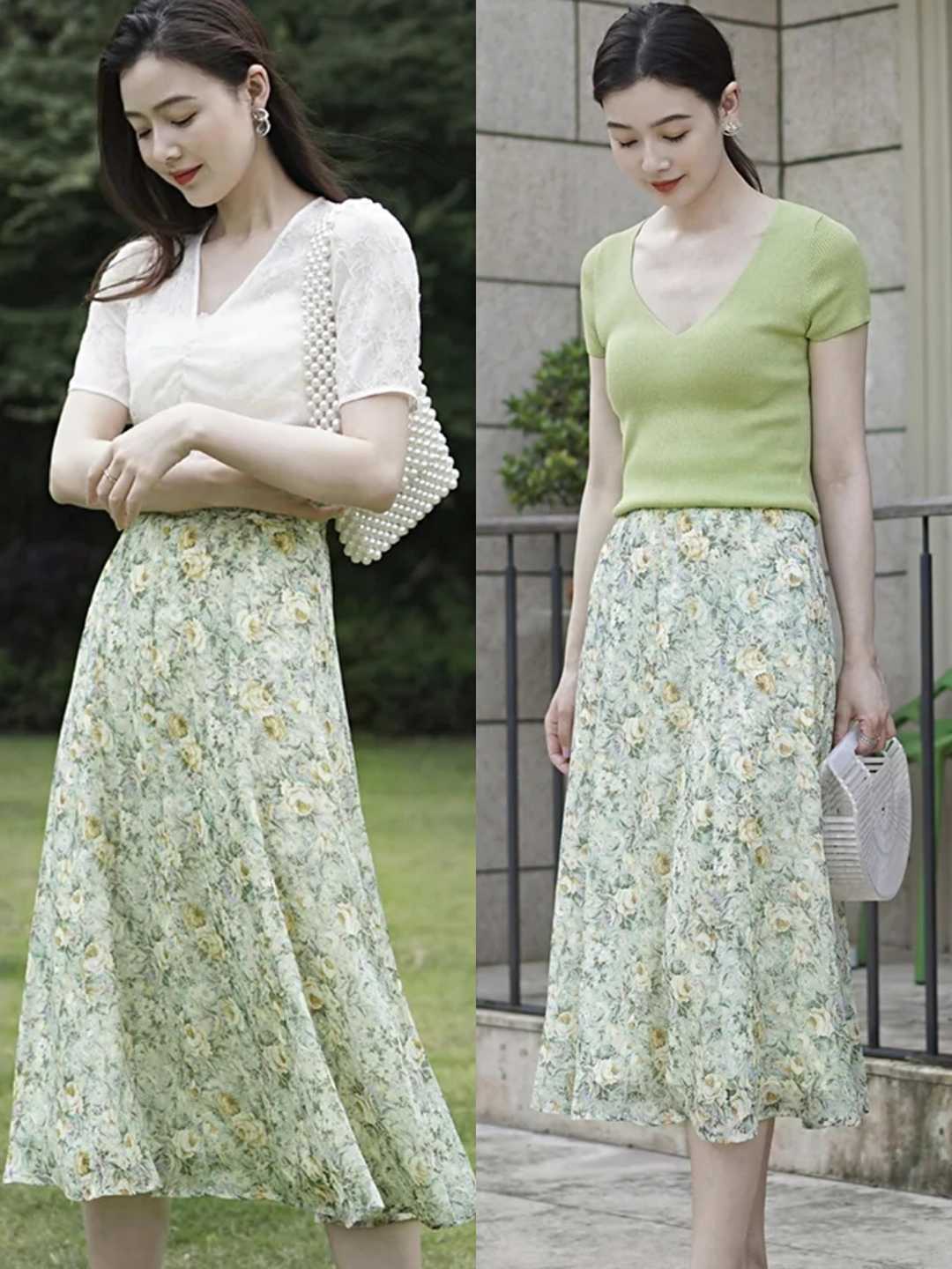 黑白波点半身裙搭什么衣服夏天,夏天绿色半身裙搭配什么上衣好看