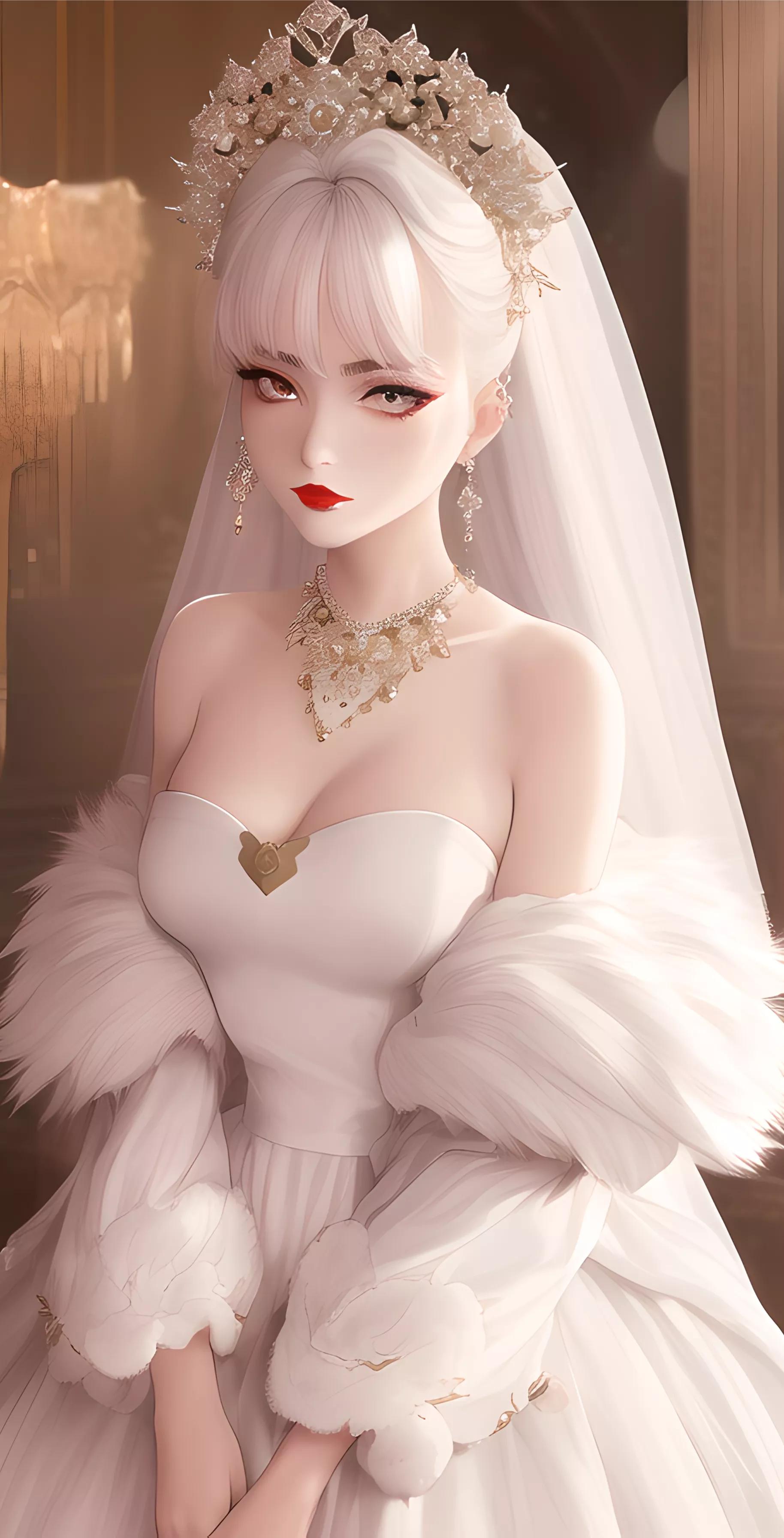 ai绘画白色长头发二次元美女,ai绘画美女二次元动漫图片