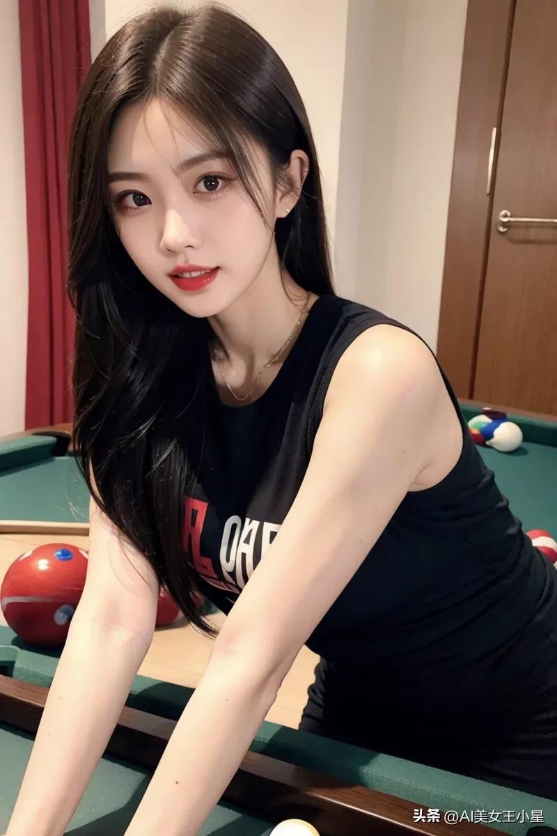 台球厅漂亮女孩,桌球的美丽女孩