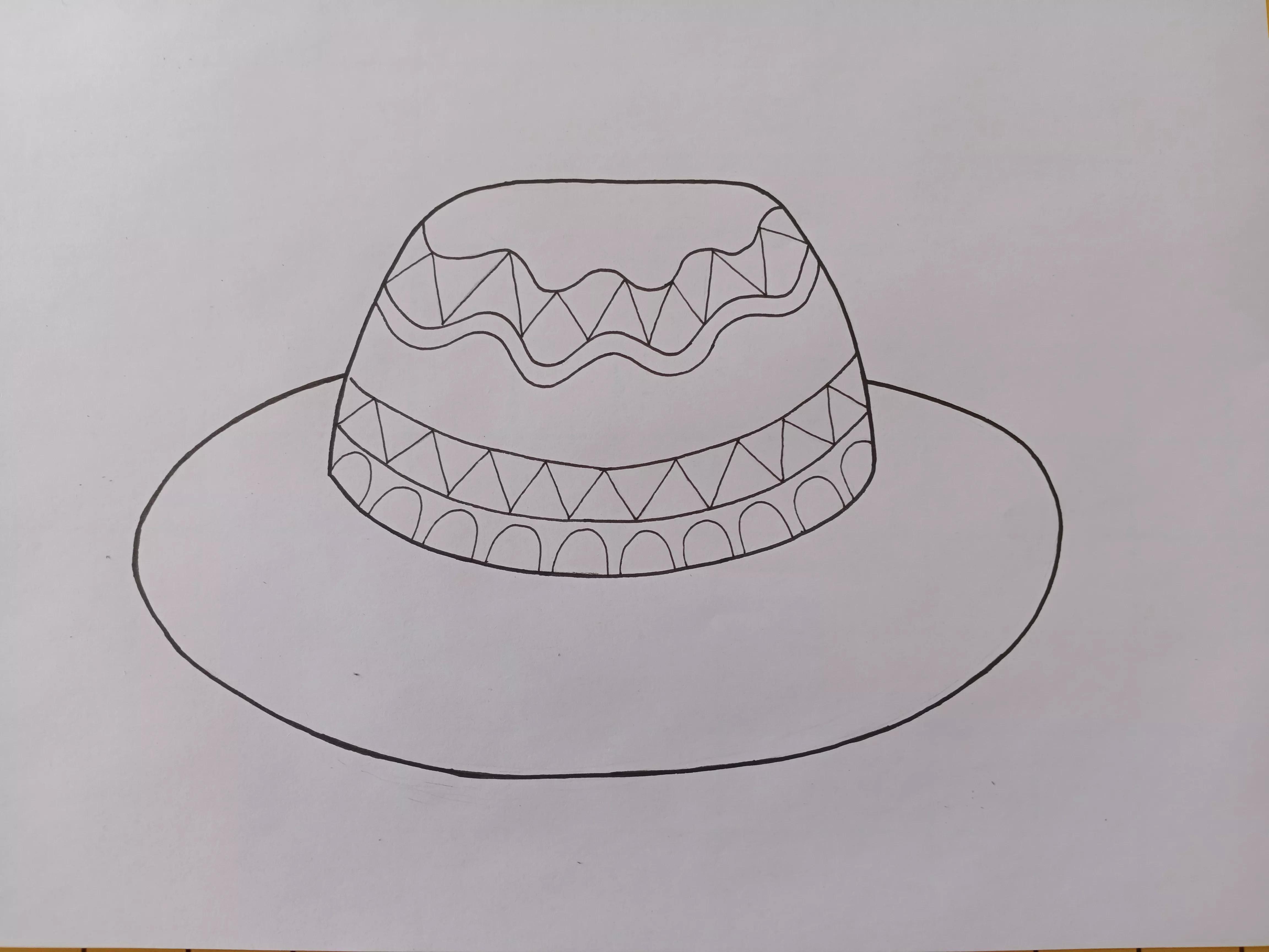 帽子线描创意画,帽子线描画装饰