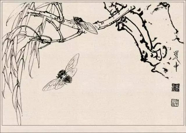 工笔草虫白描王道中,写意花鸟画草虫绘画过程分享