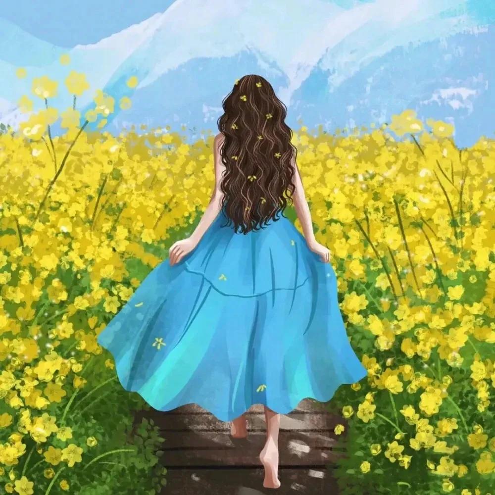 蓝色调动漫女生背影头像,2023头像图片动漫