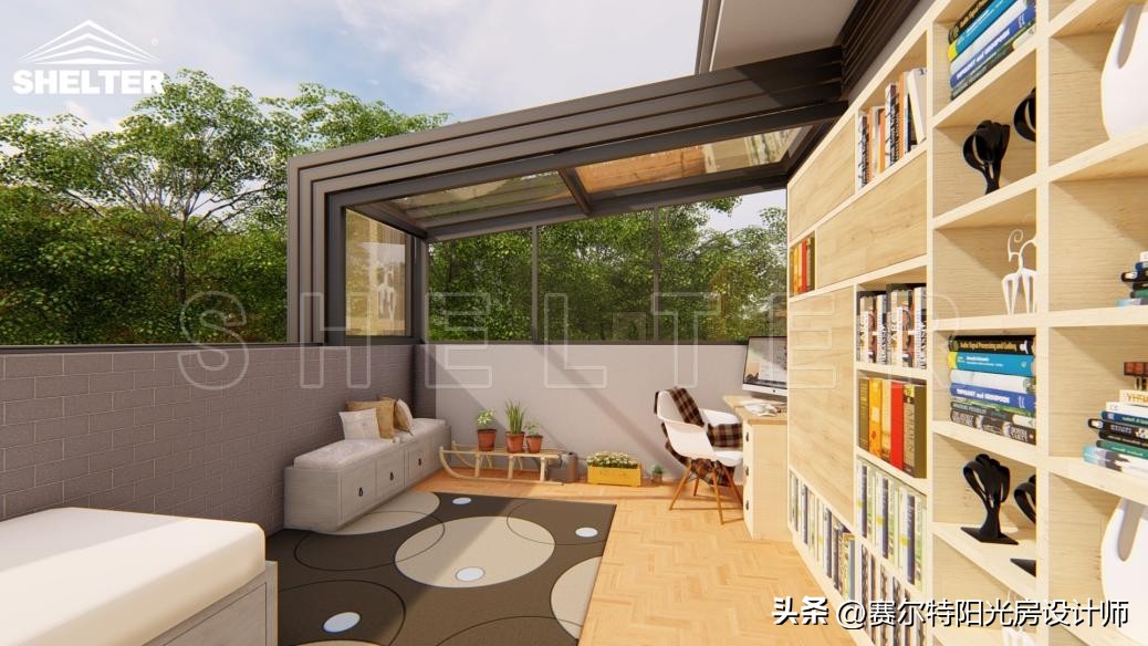 屋顶伸缩阳光房实拍,可开启屋顶折叠阳光房