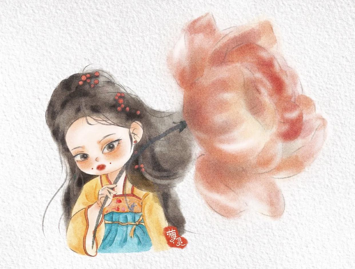 可爱的古风小人插画,古风插画风景手绘简单小图案黑白