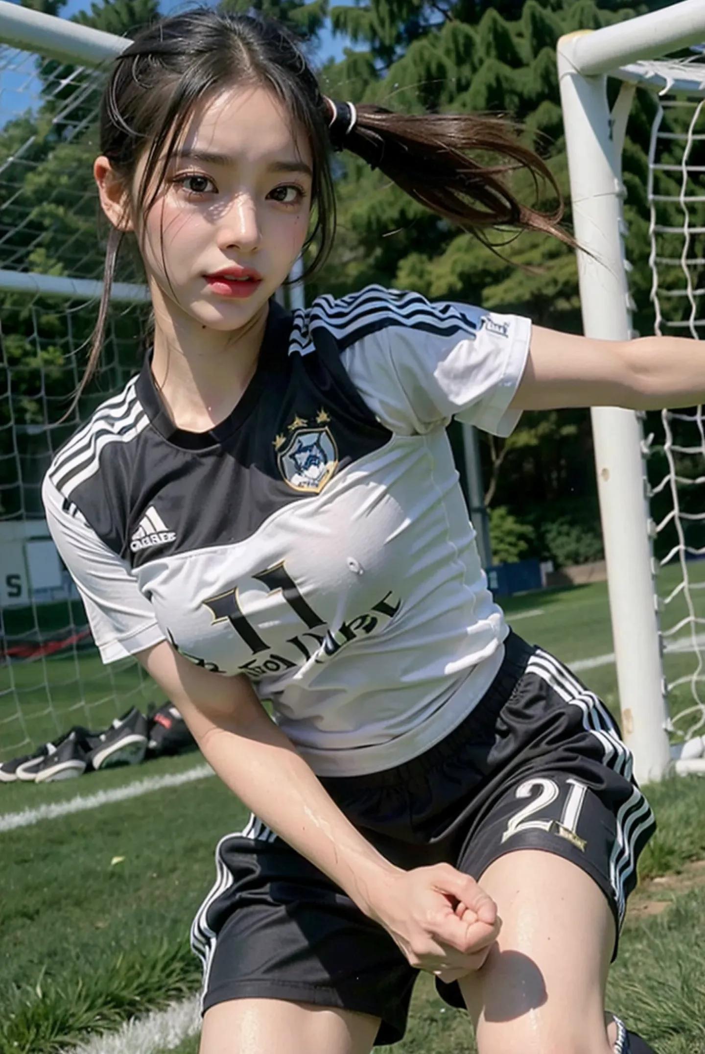 足球场上最美的女孩,足球场上踢球的女生