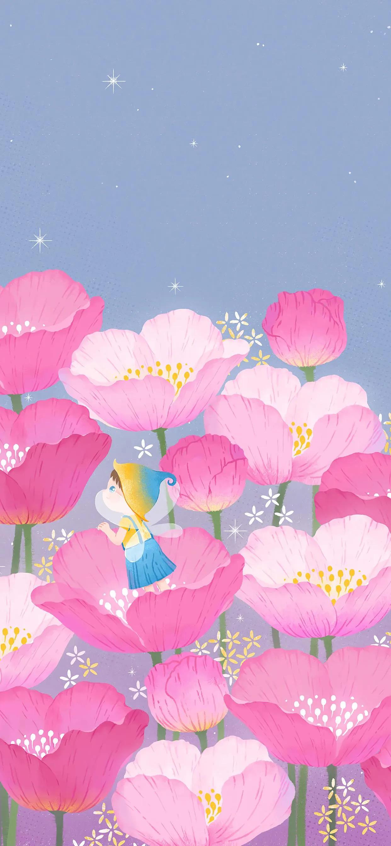 萌图100张可爱壁纸,春日海边小镇壁纸插画