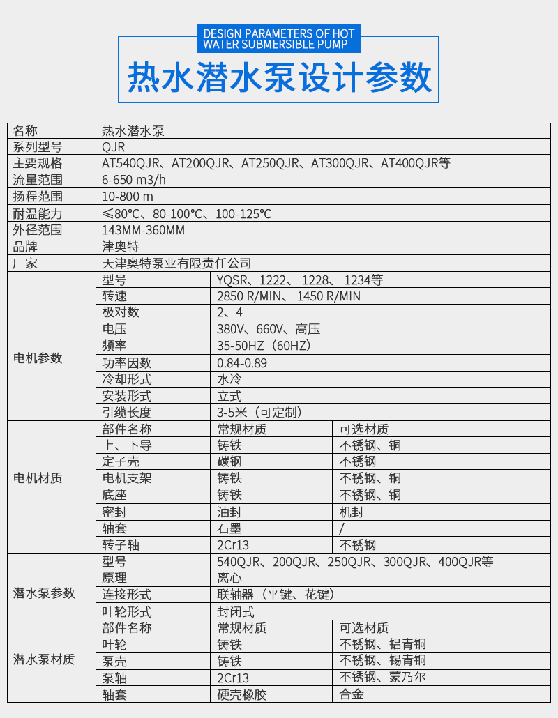 大排量地热井温泉高温深井潜水泵天津厂家
