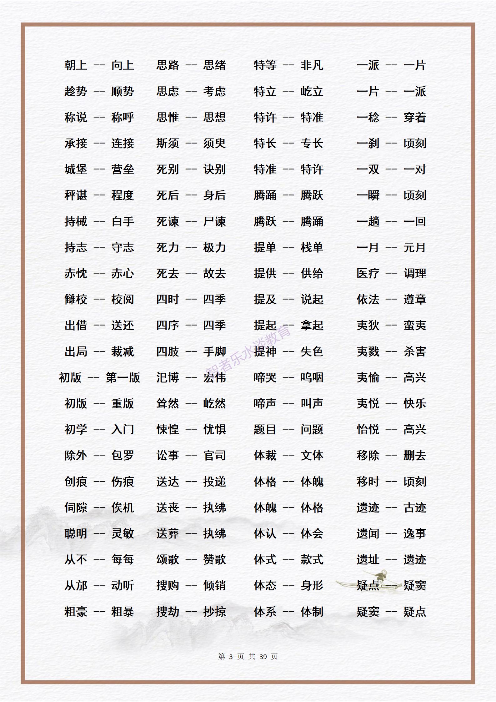 素材：中小学生必须熟练掌握的3000个《近义词》大合集