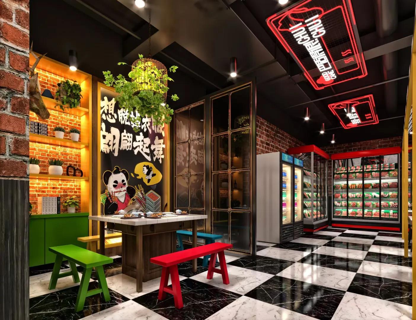 斜屋顶烧烤店设计效果图大全,露天花园火锅店设计效果图