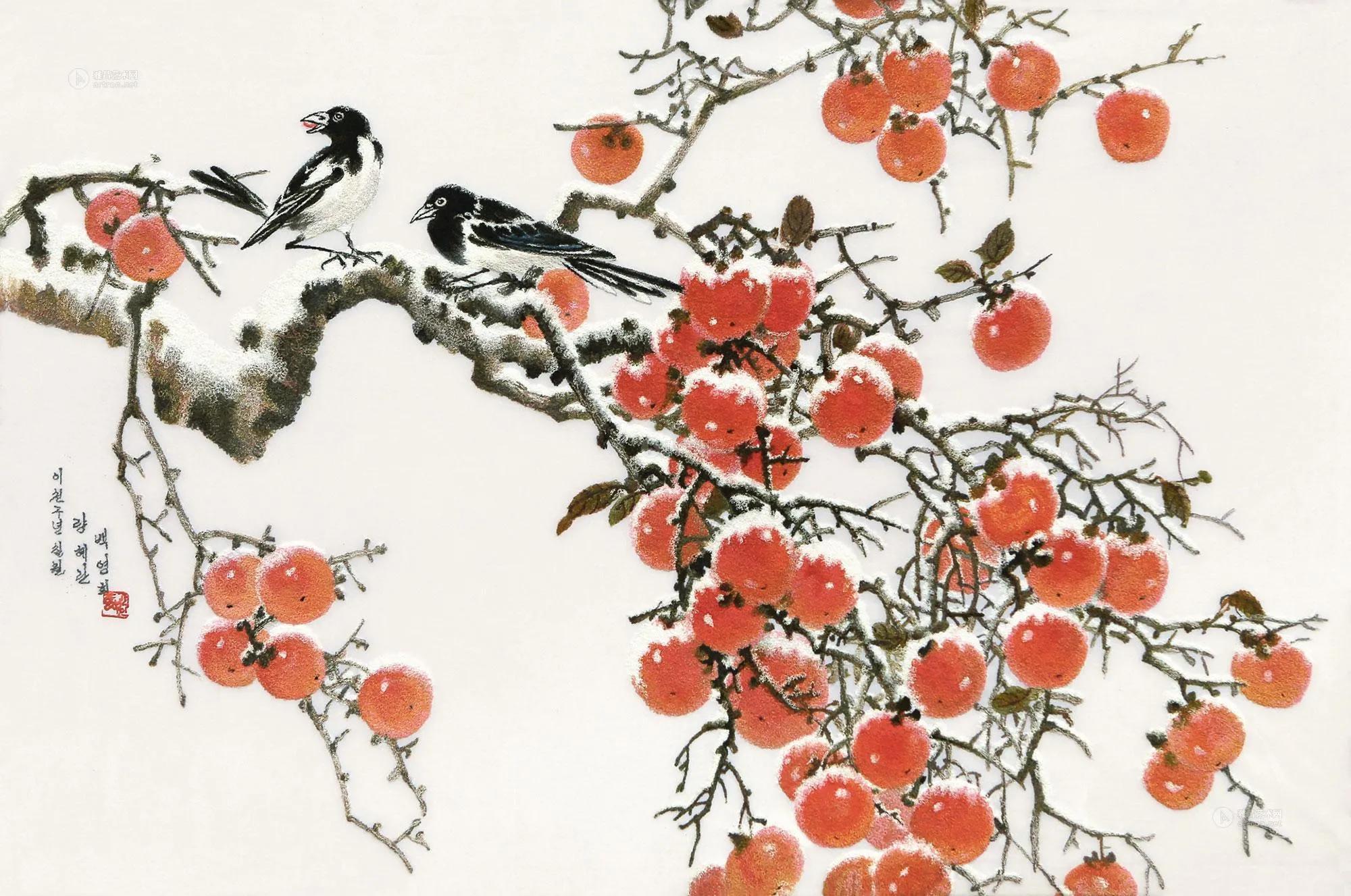柿子喜鹊国画寓意,喜鹊柿子画寓意